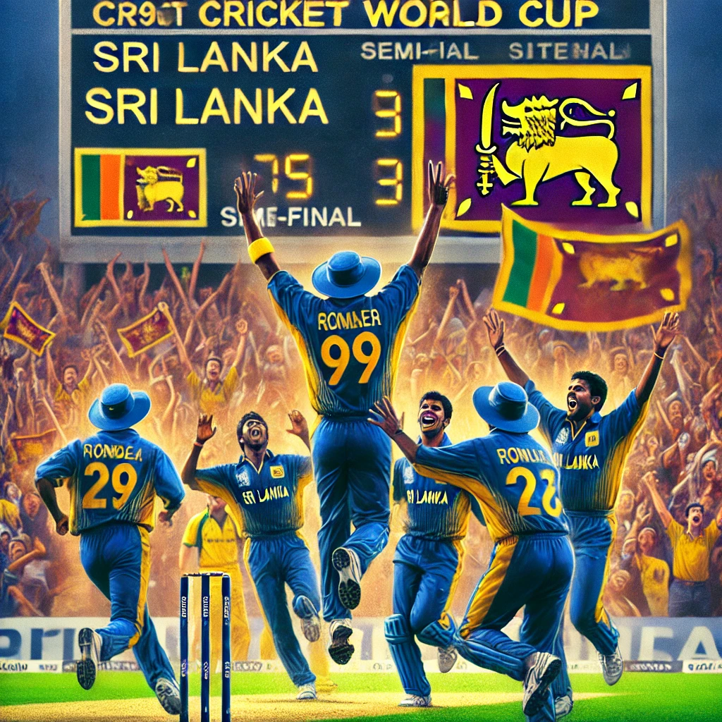 2. 1996 Cricket World Cup Semi-Final – Sri Lankan players celebrating a crucial wicket.