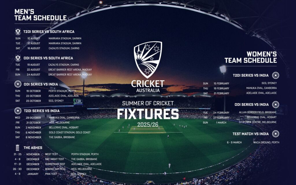 Australia cricket fixtures June 2025